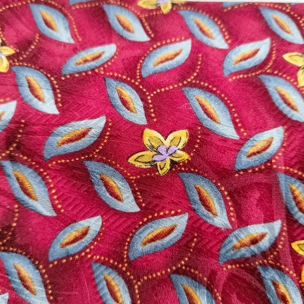 Robert Talbott Best of Class Necktie Tie Silk Red Yellow Flowers Leaf Classic T